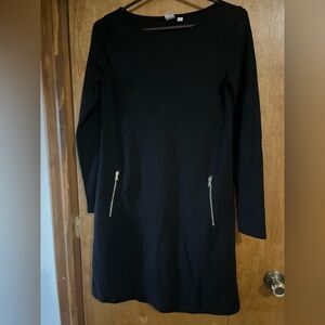 Cotton Black Dress with Zipper Accents